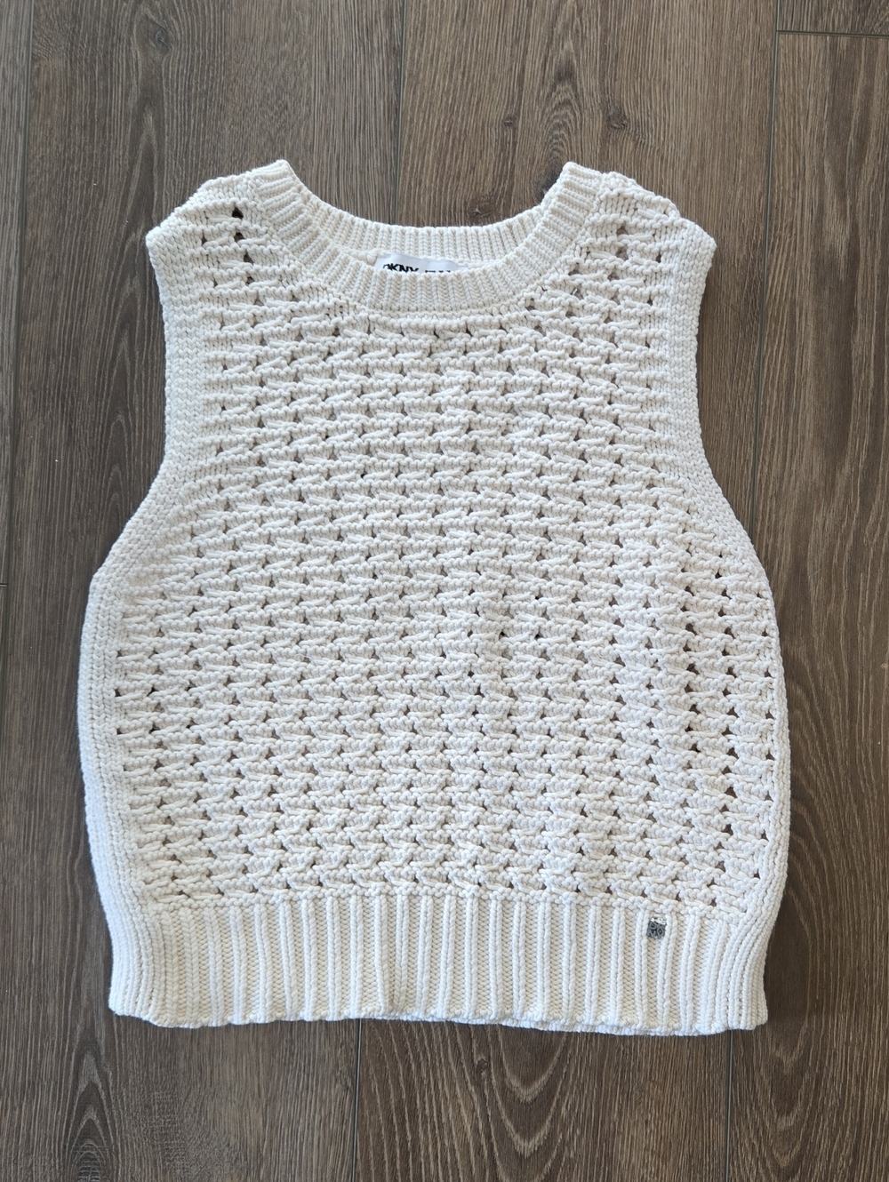 DKNY Jeans Cream Open-Knit Sleeveless Vest